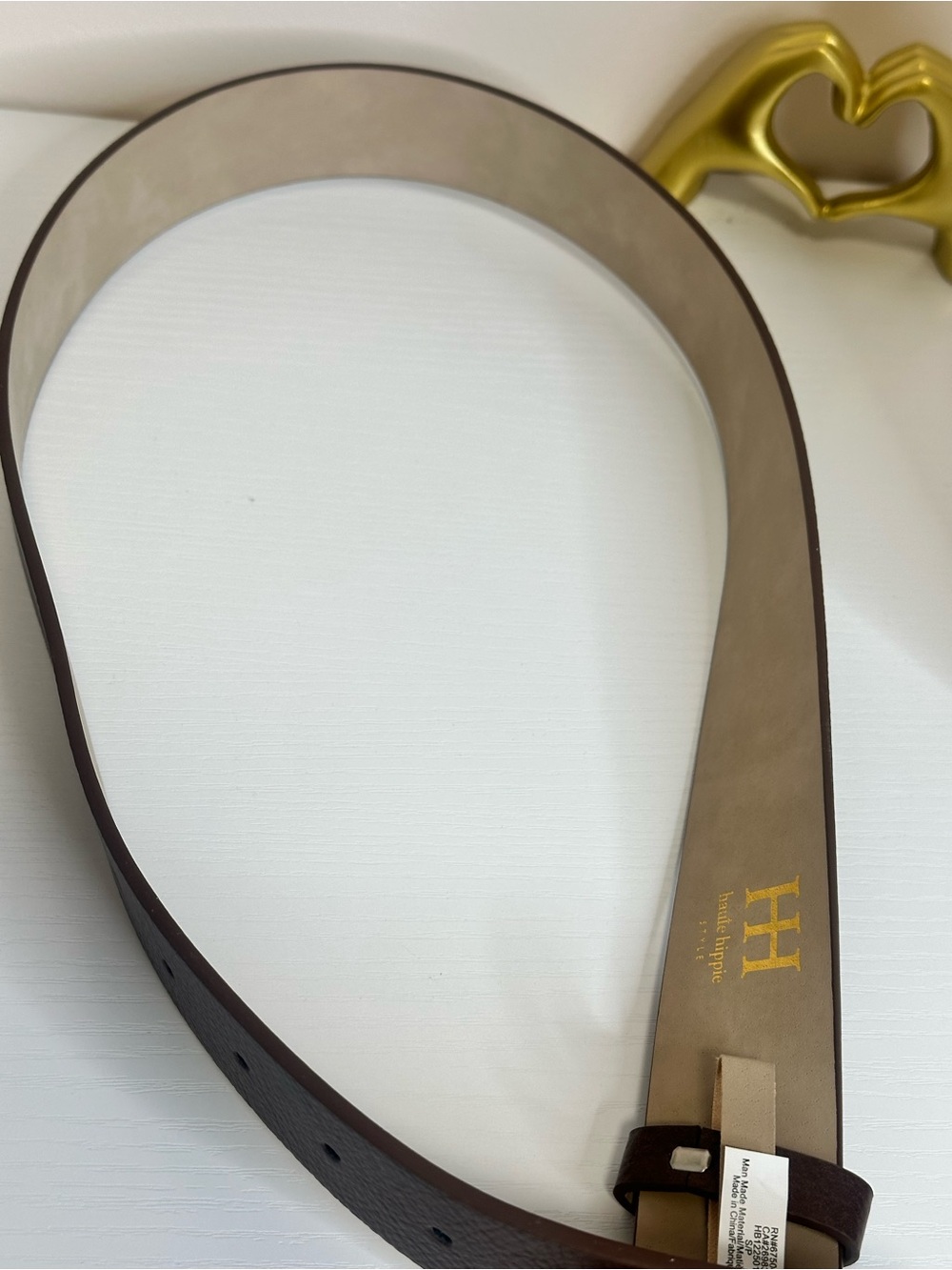 Haute Hippie Style Brown Western Heart Buckle Belt 39in S/P NWT - Picture 6 of 7